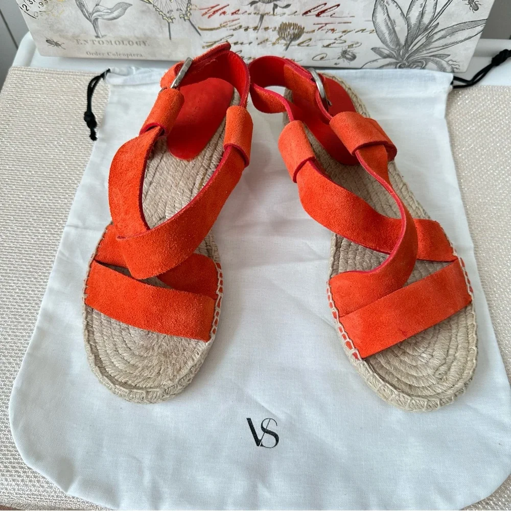 Via Spiga Gia Orange Suede Espadrille Sandals with Strappy Design Size 9